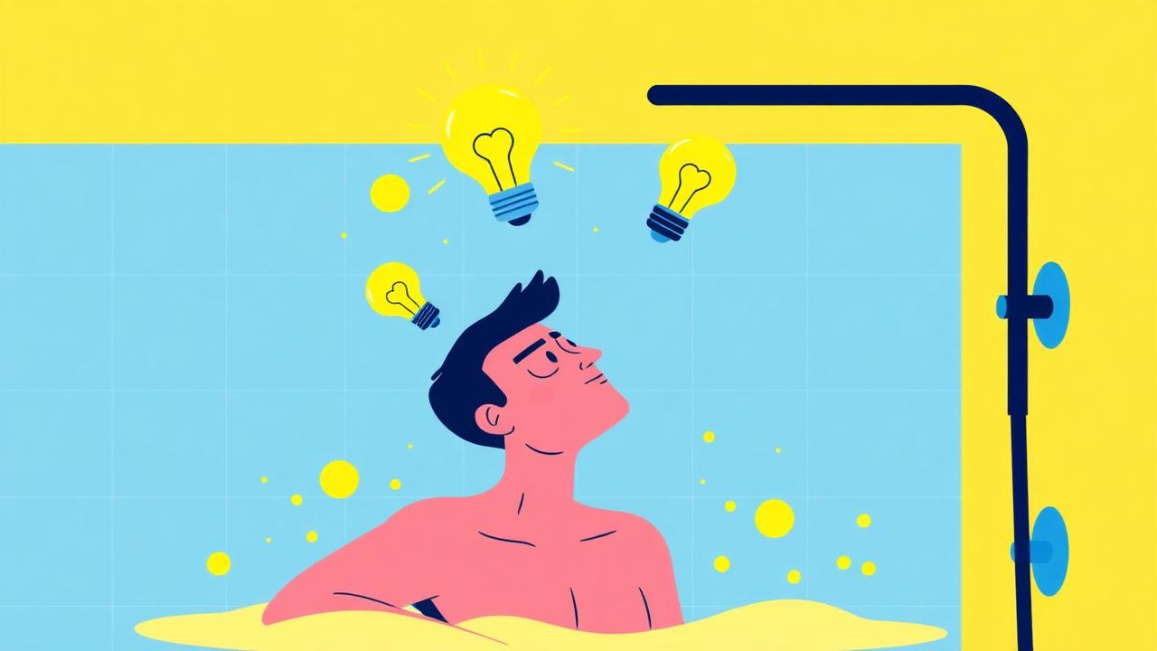 Ilustração de empreendedor tendo ideias no banho
