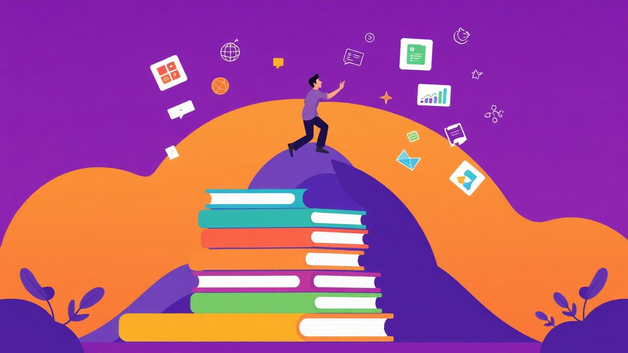 Ilustração de aprendizado contínuo escalando livros