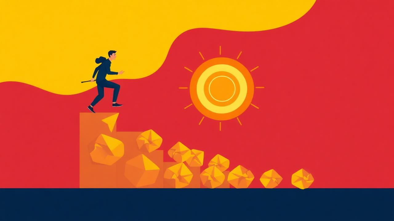 Ilustração de aprendizado com erros: pessoa subindo degraus rumo ao alvo